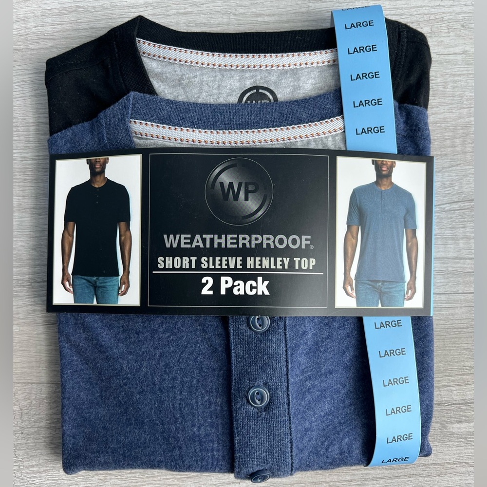 WP Weatherproof® Men's 2 Pack Short Sleeve Henley Size Large
